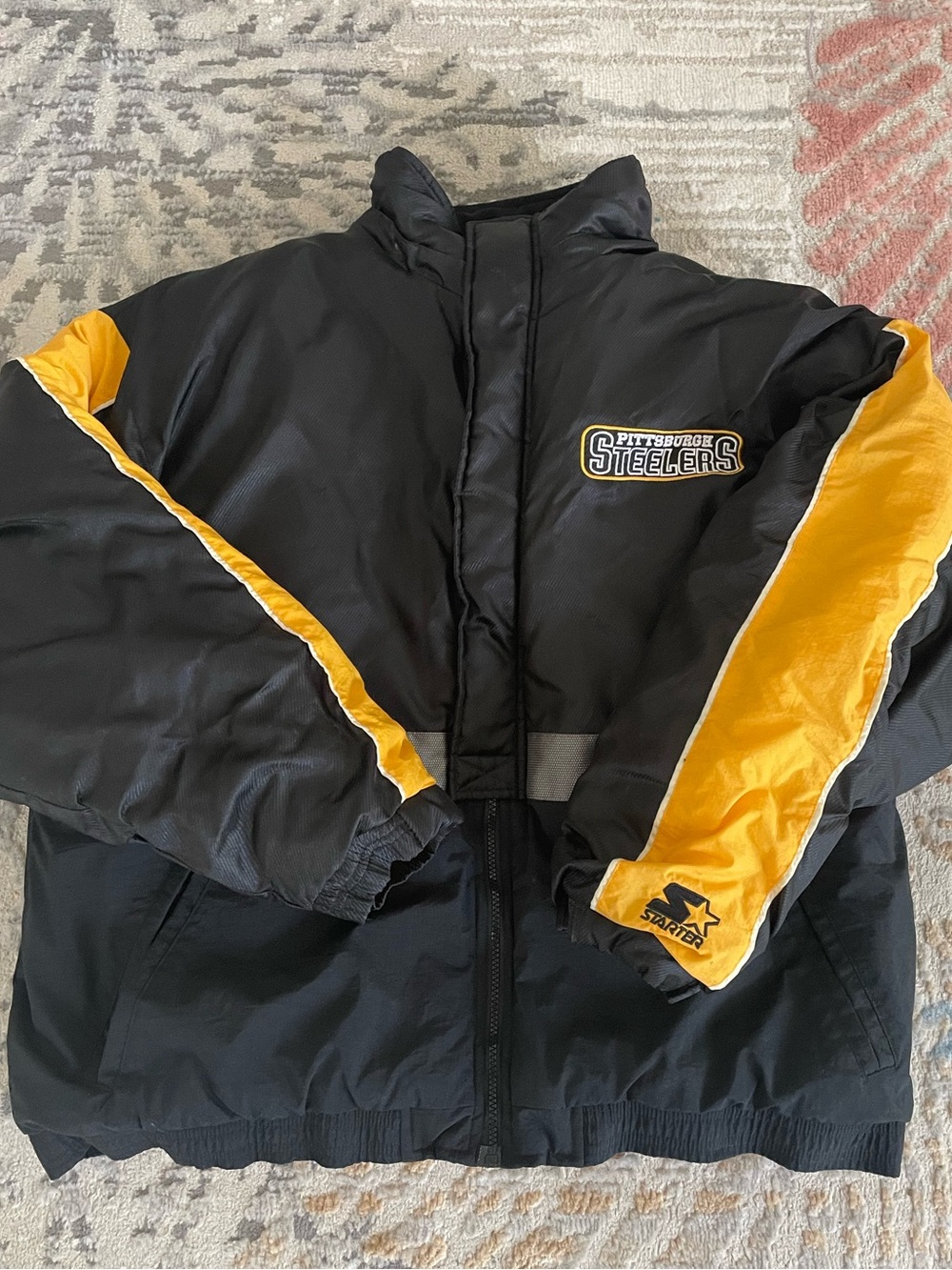 Starter Pittsburgh Steelers Puffer Coat Mens Large Full Zip Big Back Logo 1990s